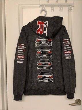 HardTuned Nissan Skyline GT-R Men's FullZip Hoodie Grey Graphic Print JDM Street
